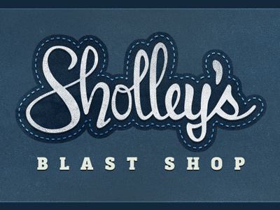 Sholley's Blast Shop applique blue hand lettering liza text pro navy retro sholleys blast shop stitches vintage