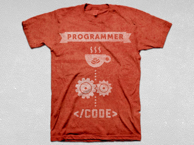 Programmer Tee (red) bean code coffee gears illustration programmer red t shirt tee texture