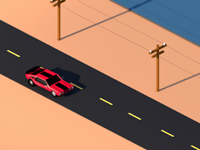 Vroom car fast isometric mustang red road