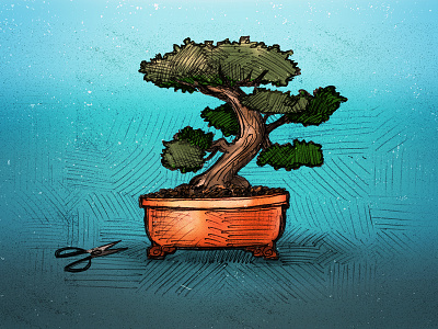 Bonsai Tree blog blue fen illustration jajo orange scissors shui tree