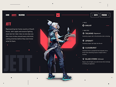 Valorant Agent Showcase jett ui valorant website