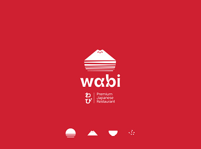 Wabi Sabi branding concept design elegant flat fuji geometric icon japan japanese logo logomark red restaurant typography