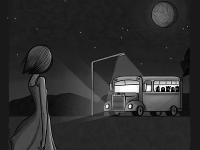 It's lonely dream bus illustration night