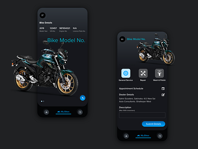 Bike Service App Design adobe xd bike darkmode mobileapp ui