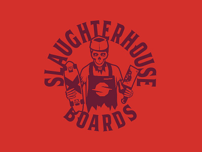Slaughterhouse Boards: Butcher Logo 2 design illustration logo longboard nc skateboard skull type