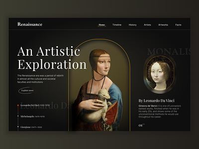 Renaissance Art - Landing Page art arthistory artwork digital art glass history home screen homepage landing page modern ui monalisa museum painting premium renaissance timeline trending user interface web design webpage