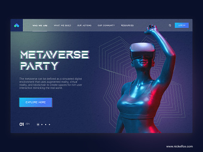 Metaverse Party - Landing Page 3d ai ar artificial artificial intelligence augmented reality blockchain darkgradient futuristics game imagination landing page metaverse nft open world party virtual virtual reality vr website