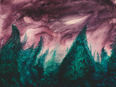 Taiga Woods LP art (inside) aquarell paint psychedelic rock sky stoner trees woods