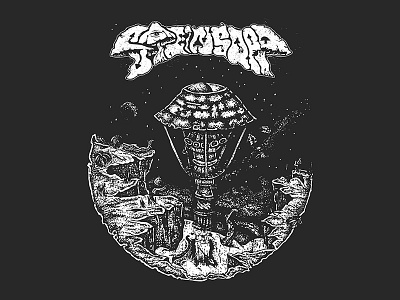 Steinsopp – Mushroomical Vessel T-Shirt dark doom dotwork metal mushroom psychedelic rock space spacecraft stars stoner