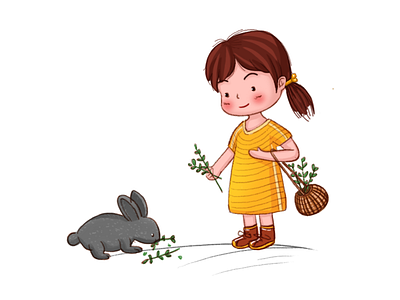 The girl and The rabbit illustration