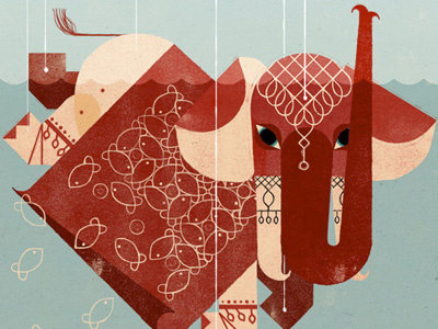Elephant children color editorial geometry handmade illustration texture