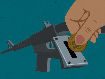 Goodbye Gun Stocks coin cover data drawing editorial finance gun hand illustration money rifle screenprint