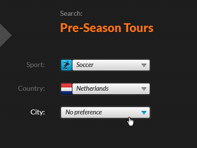 Search Pre-Season Tours dropdown ui