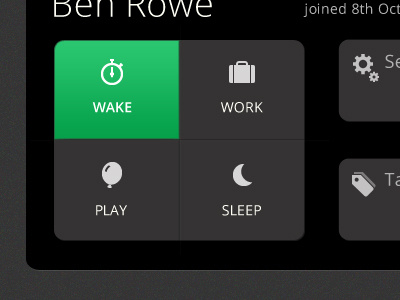 Wake Work Play Sleep app green icons open sans