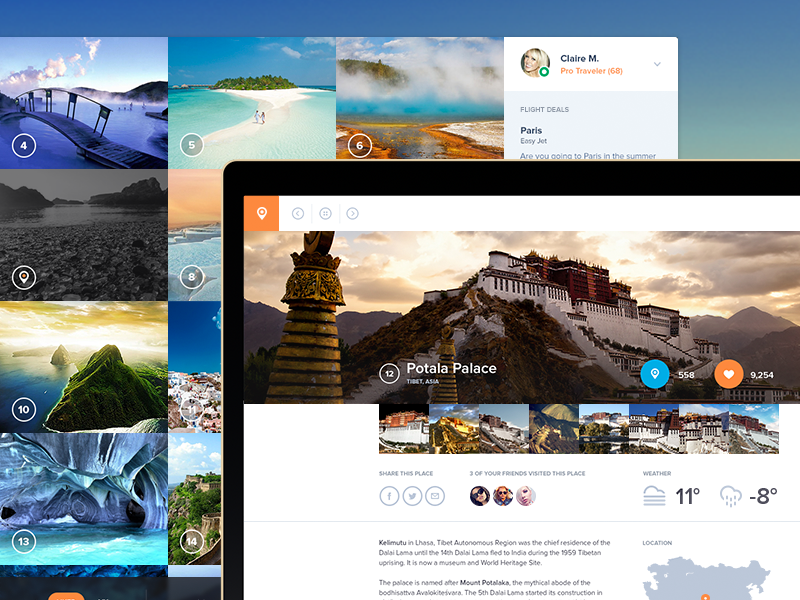 Placeist - Behance Project apps behance dashboard landing performance pictures profile table travel ui web