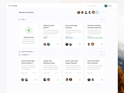 Manage Documentation (Dashboard UI Kit 3.0) apps clean dashboard design knowledge knowledgebase support table ui web widgets