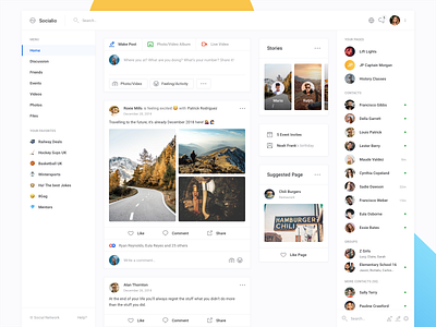 Socialio - Homepage (Dashboard UI Kit 3.0) apps chat clean dashboard design feed network news feed profile social timeline ui web