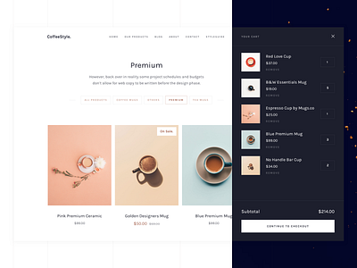 CoffeeStyle - Webflow eCommerce Bēhance behance cart color bars contact ecommerce eshop landing styleguide ui webdesign