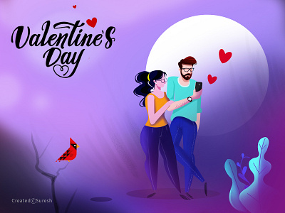 love 2020 affection art expololarion bird creative female character heart heartbeat illustration ilovedoodle iloveyou loverday male character minimal moonlight morelove true ui velentines day web