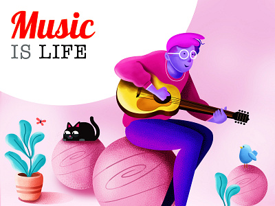 playing guitar 3d style artwork branding butterfly creative explore fantacy guitar illustration male character minimal music music player musician nature photoshop plants sparrow ui ux web