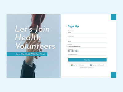 Sign Up Volunteer Form branding dailyui design graphic design health simple ui ui ux ui ux web design