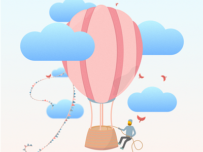 Mountain climbing from far above affinity designer birds blue climbing clouds design garland gradient hot air balloon red sky vector