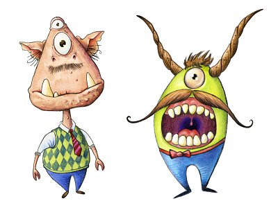 Little Monsters 2 character character design children book illustration childrens illustration colored pencils funny character funny illustration illustration monster watercolor