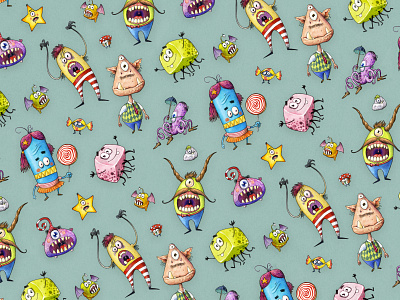 Little Monsters Pattern childrens illustration funny character funny illustration illustration monster pattern pattern art