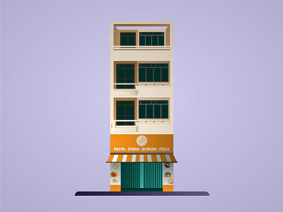 Apartment with Pizza Restaurant 2d illustration apartment flat design flat illustration illustration restaurant