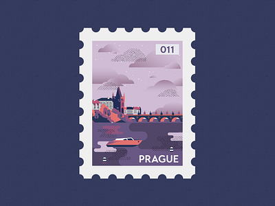 Prague Post Stamp Illustration animation art design flat fresh gradient graphic design illustration illustrator instagram logo minimal prague ui vector