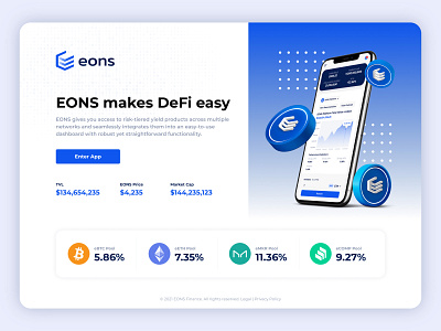 EONS Finance Landing Page blockchain crypto cryptocurrency defi finance fintech ui