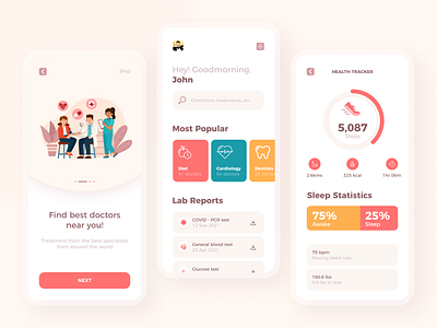 Health tracker & doctor finder mobile app concept