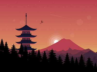 Japan, the land of rising sun - Illustration art digital art figma graphic design illustration japan orange vector