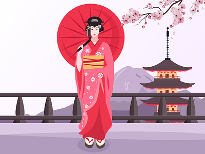 Japanese Geisha Illustration 2d character illustration design flat illustration geisha graphic design graphic illustration illustration japan japanese geisha