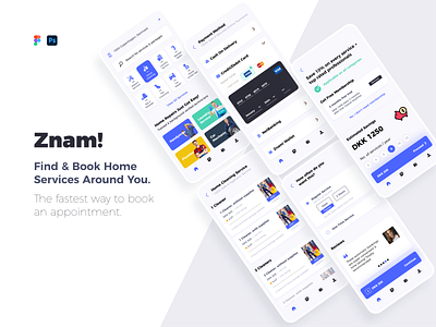 Znam! Home Service Booking App. app design clean home services monile app ui ui
