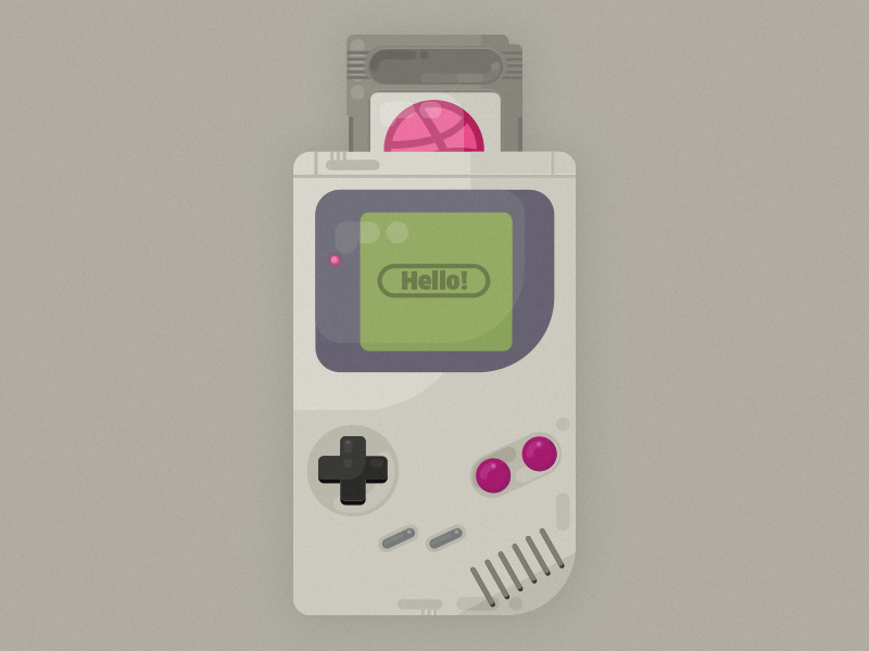 Hello Dribbble arcade illustration oldschool vintage retro nintendo boy gameboy game old hello