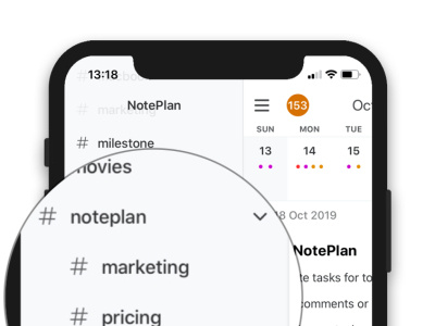 NotePlan - nested tags calendar iphone nested tags notes