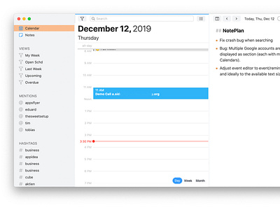 Design for a timeline view inside NotePlan