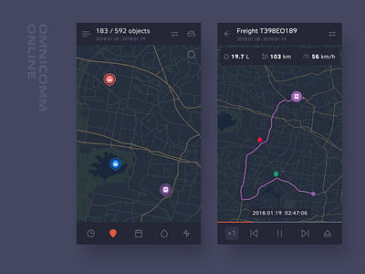 Vehicle tracking app dark app design gps mobile monitoring react native tracker vehicle