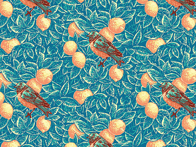 Bluebird & Lemon bird bluebird brush pen color fruit illustration ink lemon pattern poster screenprinting texture