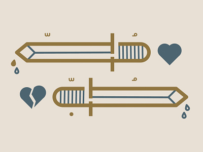 الحب كالخنجر arabic dagger gold heart illustration minimal sword typography