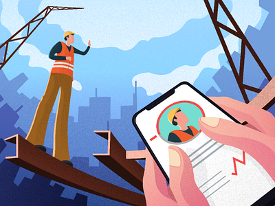 Managing workers through online. builder illustration illustrator mobile
