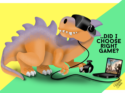 Dino Playing Game artwork autodesk sketchbook digital illustration digitalart dino dinosaur doodle game graphic design illustration jurassic jurassic world virtual reality