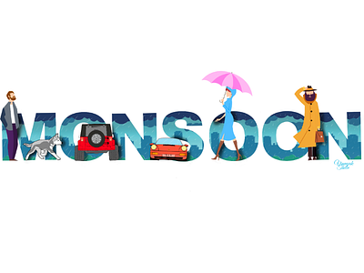 Monsoon rain day city illustration