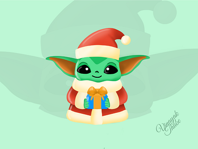 Baby Yoda artwork autodesk sketchbook baby yoda christmas digitalart gift illustration santa