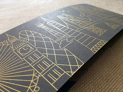 London, San Francisco gold illustration invitation print skyline