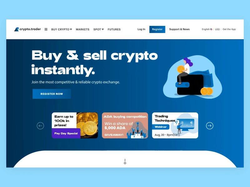 Cryptocurrency Exchange - Hero after effects animation branding crypto cryptocurrency design exchange figma finance hero interaction design landing motion design rising talent trading ui ui design ux visual design webdesign