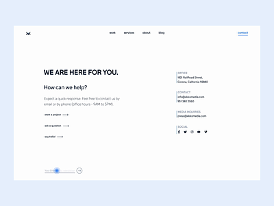 Contact Page animation contact page design design agency motion design newsletter subscribe ui ux visual design visuals webdesign