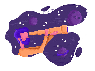 Look Beyond the stars blog illustration brand style guide bright colors creative process digital illustration digital painting digital2d flat illustration illustration illustration art man person planets process video purple gradient space space art stars telescope ui