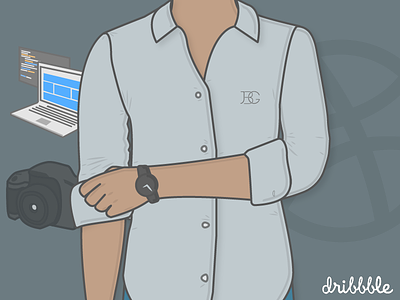 Rolling up my sleeves for dribbble. camera code debut dribbble illustration illustrator logo shirt watch
